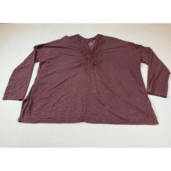 Caite Tops - Caite Boho Style Burgundy Embroidered Long Sleeve Top 100% Cotton L (bin ii95)